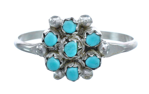 Native American Zuni Authentic Sterling Silver Turquoise Ring Size 8 JX122433